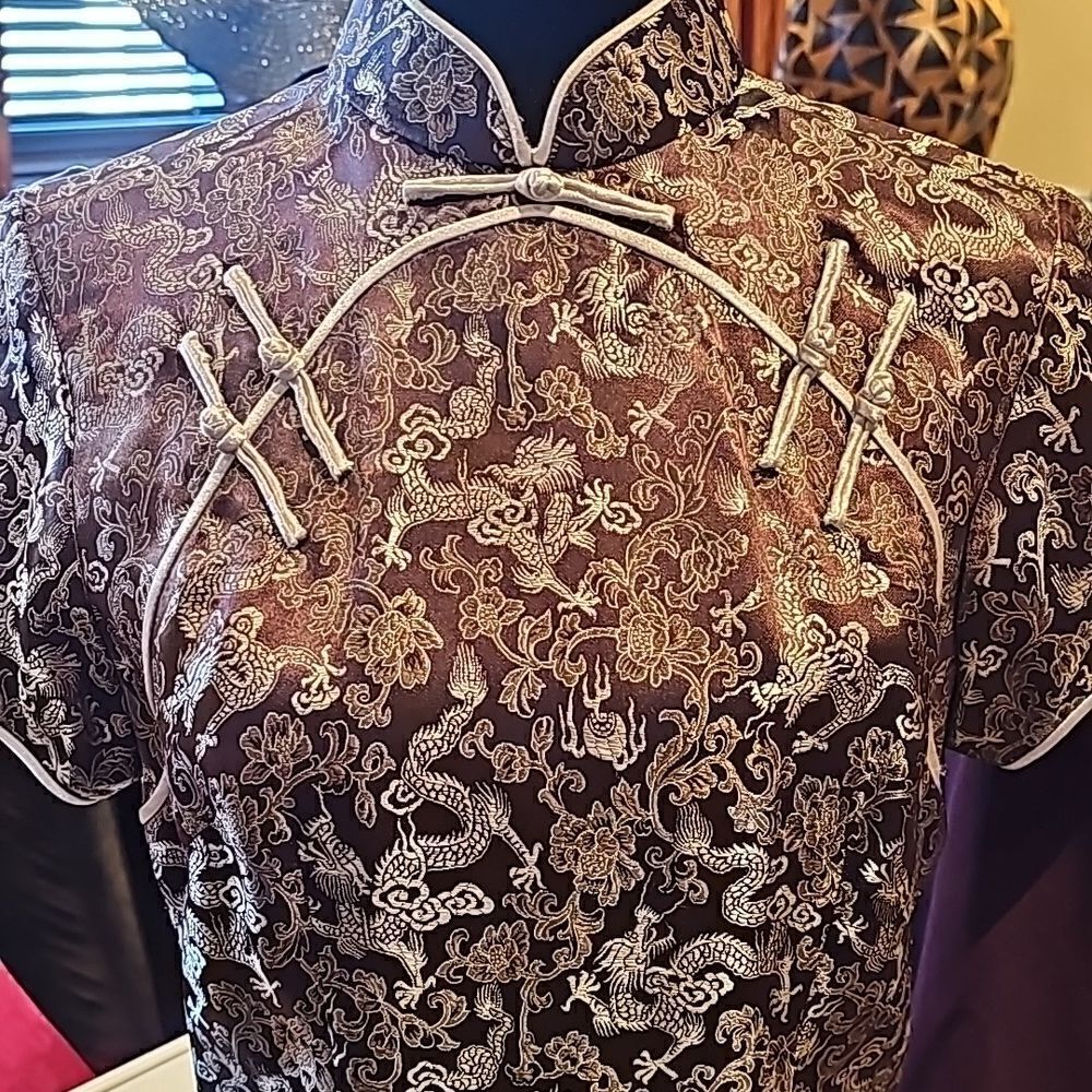 Ladies Chinese style brown satin like size small